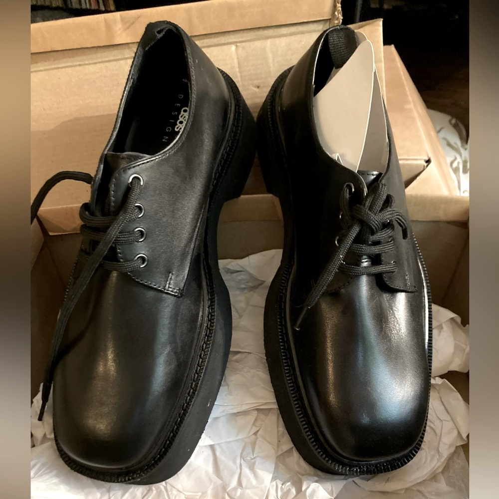 ASOS, men’s black, platform, lace-up shoes, size 9